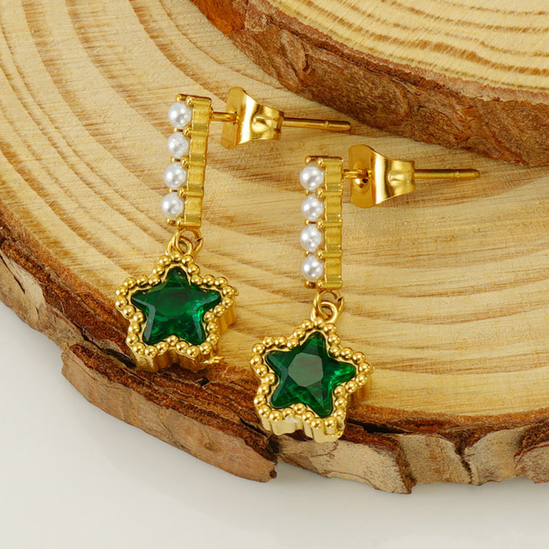 Wholesale Stainless Steel Pearl Zircon Star Earrings